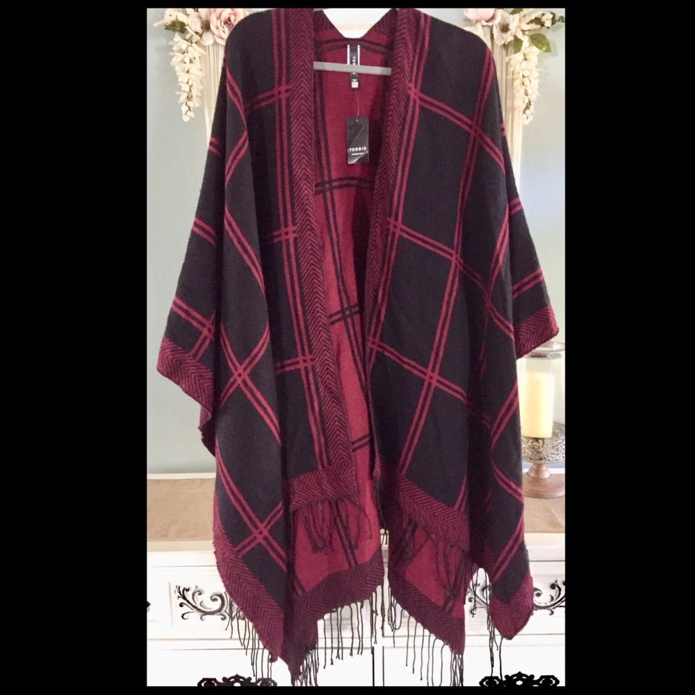 🌹SOLD🌹TORRID Plus Size Merlot Plaid Wrap - Picture 1 of 8
